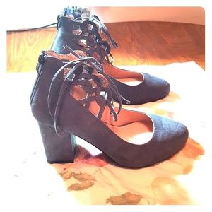 Torrid Gray Lattice Ankle Block Heel Pump